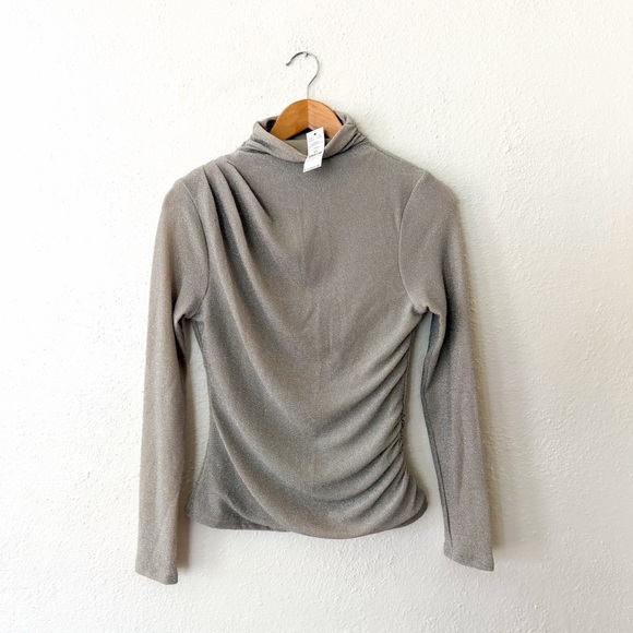 White House Black Market FORME™ Stretch Light Silver Metallic Long-Sleeve Top - Picture 6 of 6